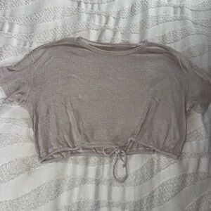 American Eagle Outfitters Gray Tie Front Crop Top